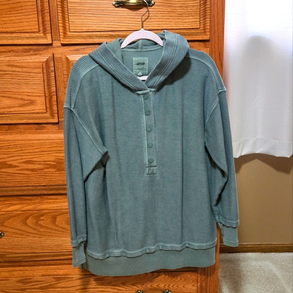 Aerie Olive Green Button-Up Sweatshirt
